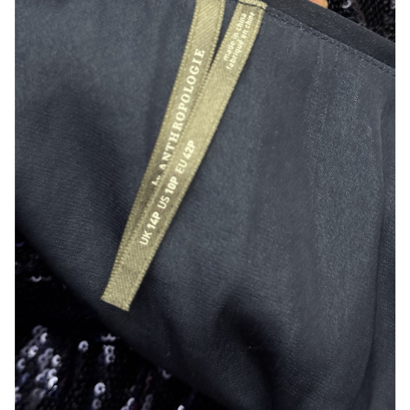Anthropologie Women's Navy Blue Twist-Front Sequin Wrap Sheath Dress Size 10P - Picture 7 of 12